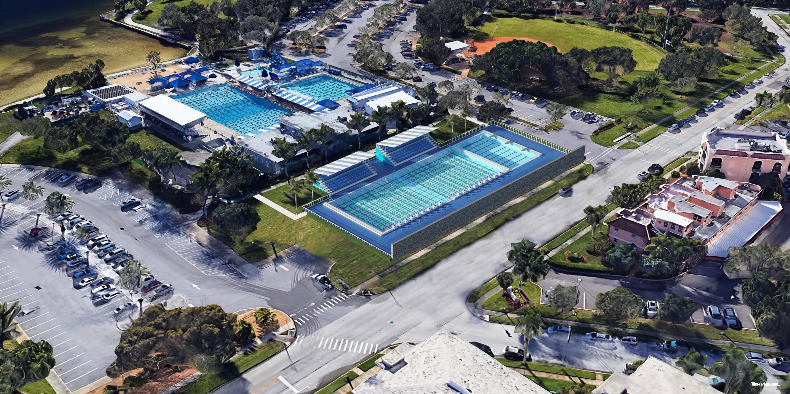 Aerial rendering with the new pools