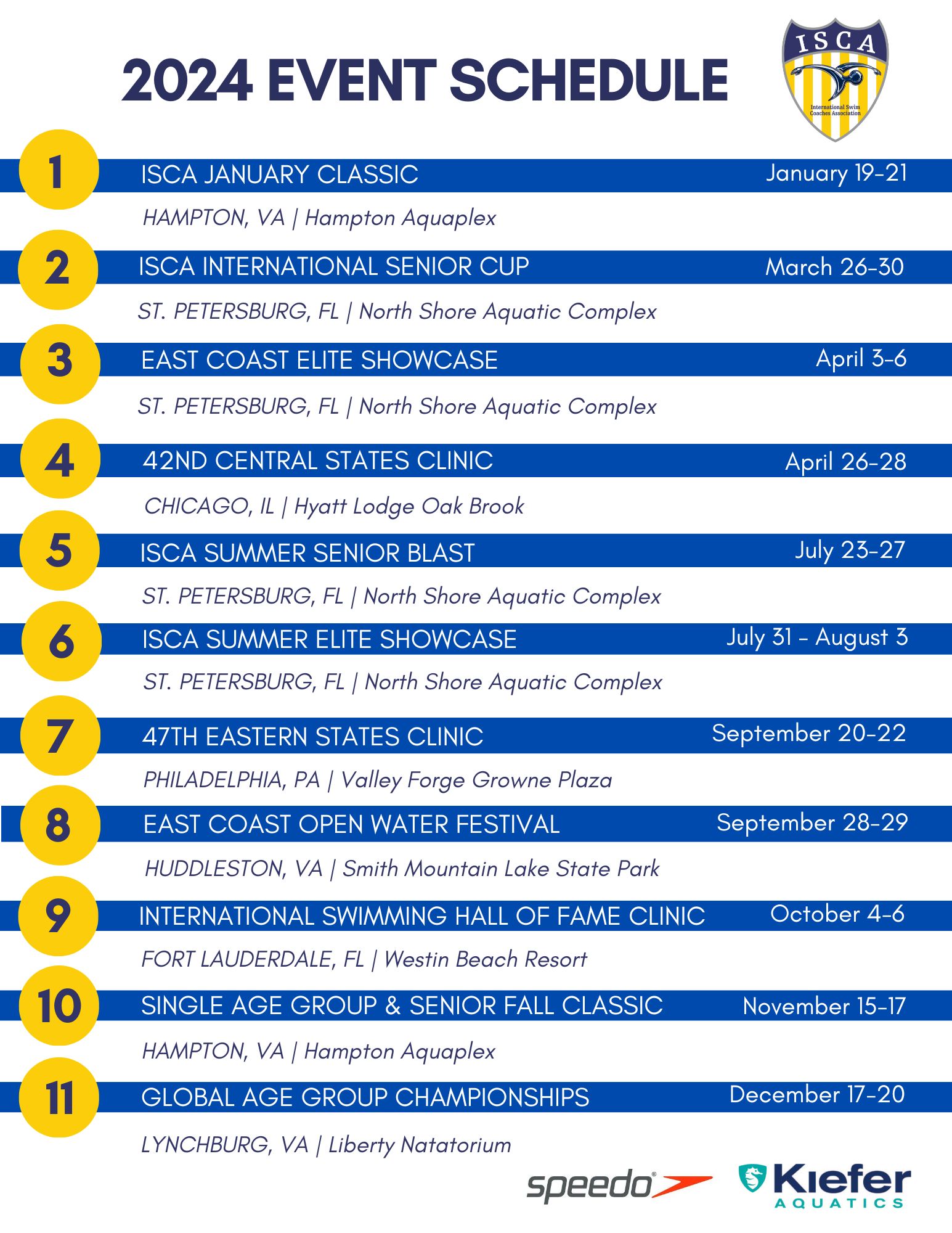 ISCA Save The Date table of events for 2024